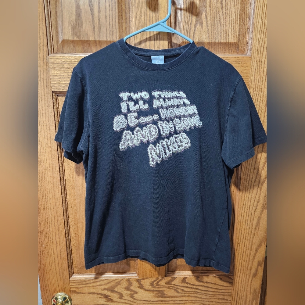 Black Short-Sleeve Graphic Tee with Raised White Text